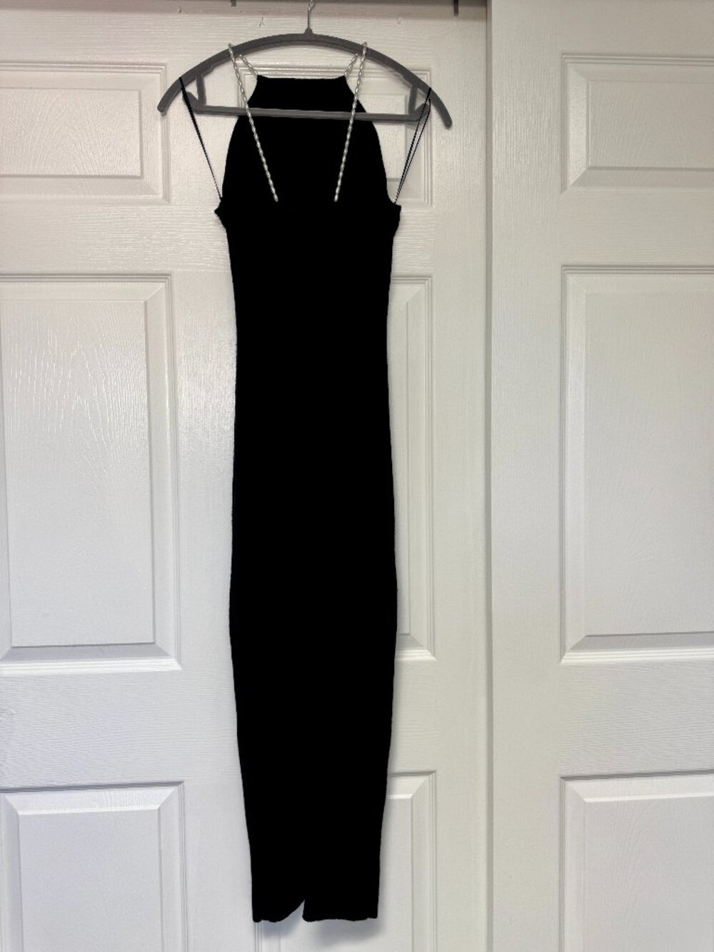 Favorite Daughter Pearl Strap Dress Black Ribbed Knit S
